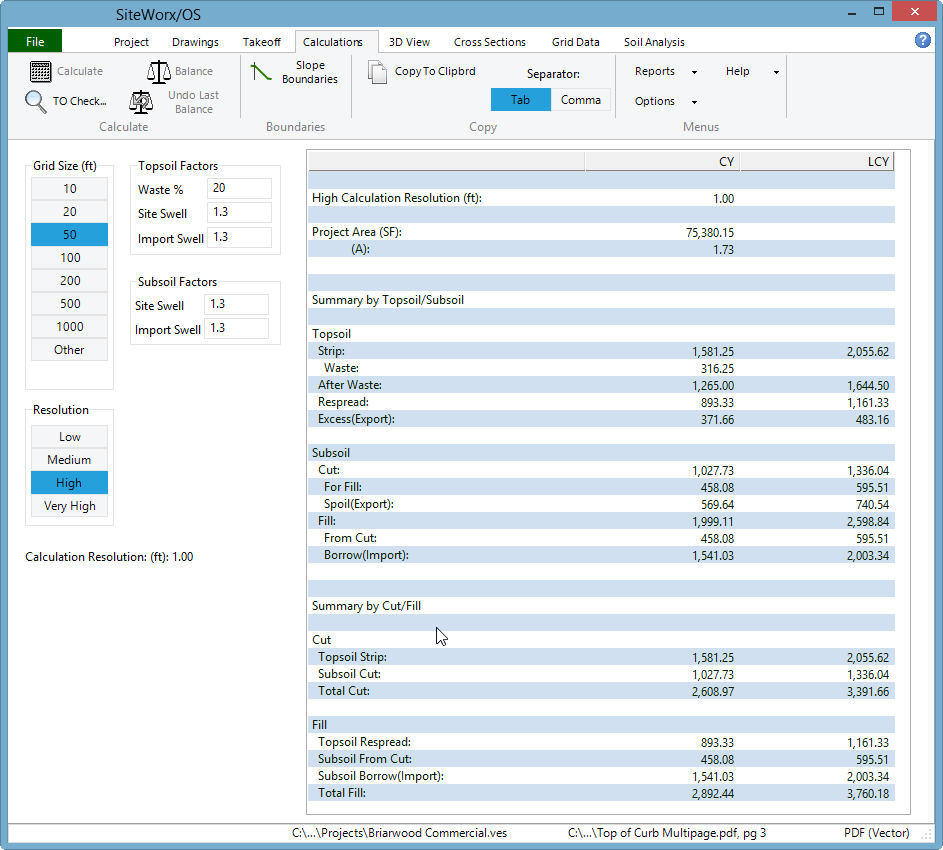 SiteWorx OS Calculation Tab